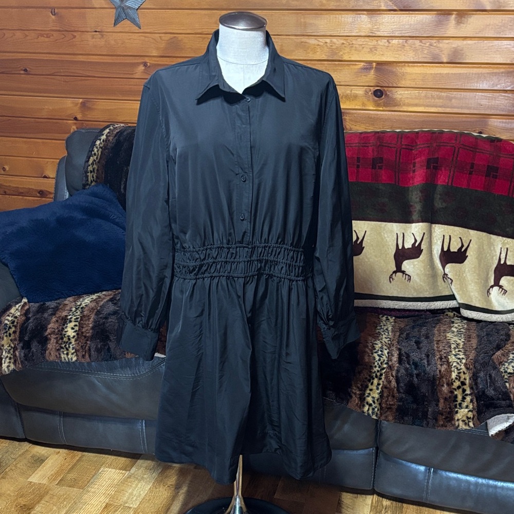 Free Assembly Dress XL Smocked Waist Mini Shirt Dress Long Sleeve Structured